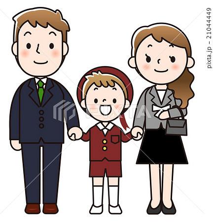 卒園式の３人家族 21044449