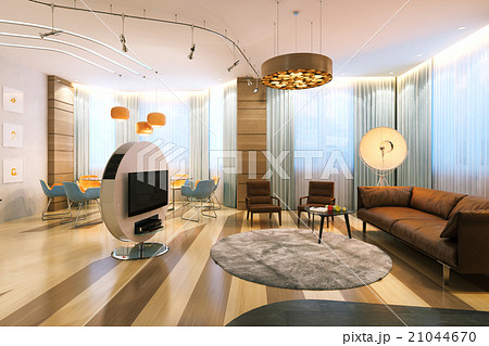 Big living room with many books and fireplace  21044670