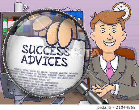 Success Advices through Magnifying Glass. Doodle 21044968