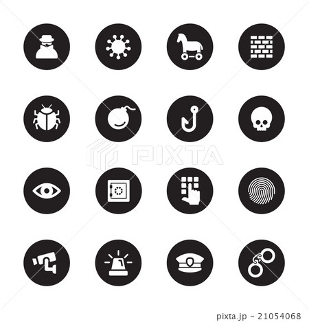 white flat security icon set on circle 21054068