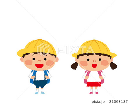 小学生 男の子と女の子 Png白フチ有のイラスト素材