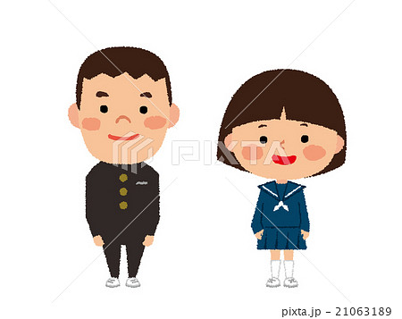 中学生 男子と女子 冬服 Png白フチ有のイラスト素材