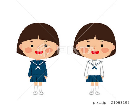 中学生 女子 制服 Png白フチ有のイラスト素材