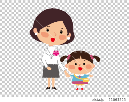 父母（兒童女孩和母親）PNG白色邊框有 21063223