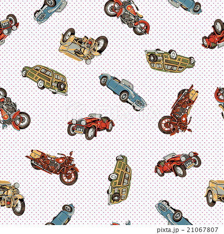 クラシックカーを手描きでパターンに 21067807