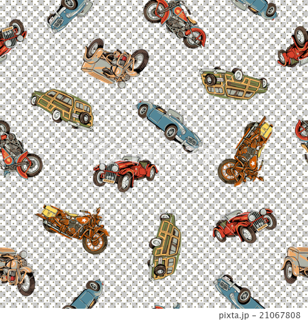 クラシックカーを手描きでパターンに 21067808