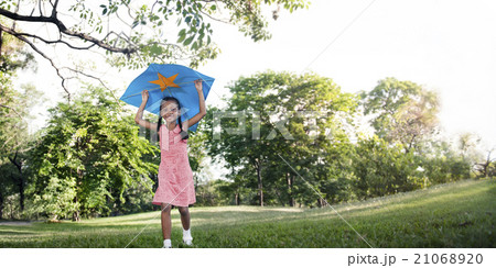 African Girl Playing Kite Activity Cocnept 21068920