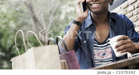 Man Shopping Outdoor Talking Mobile Phone Concept Man Shopping Outdoor Talking Mobile Phone Concept 21070392