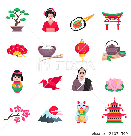 Japanese Culture Symbols Flat Icons Set 21074599