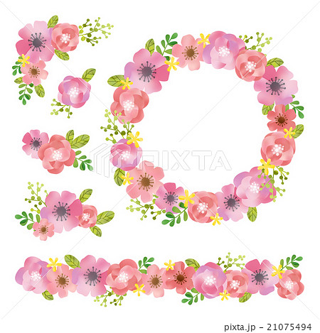 水彩 花 デコレーション セットのイラスト素材 21075494 Pixta