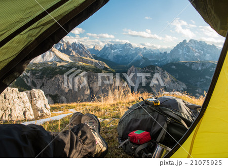 view from touristic tent to mountain valley view from touristic tent to mountain valley 21075925