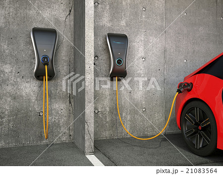 待機中と充電中の家庭用電気自動車充電器のイメージのイラスト素材 21083564 Pixta