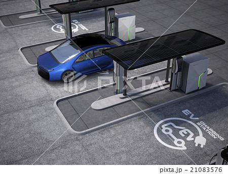 パブリック電気自動車の充電ポイントコンセプト。急速充電器の他、ソーラーパネル、バッテリーも装備 パブリック電気自動車の充電ポイントコンセプト。急速充電器の他、ソーラーパネル、バッテリーも装備 21083576