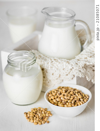 Soy milk in a glass and jar 21085071