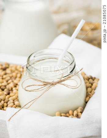 Soy milk in a glass jar Soy milk in a glass jar 21085075