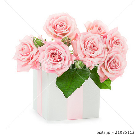 Beautiful bouquet of pink roses in a gift box Beautiful bouquet of pink roses in a gift box 21085112