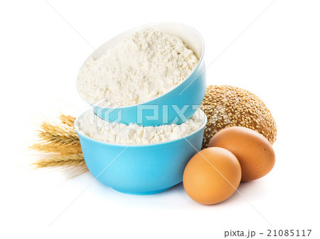 flour in blue plates, bread ingredients flour in blue plates, bread ingredients 21085117