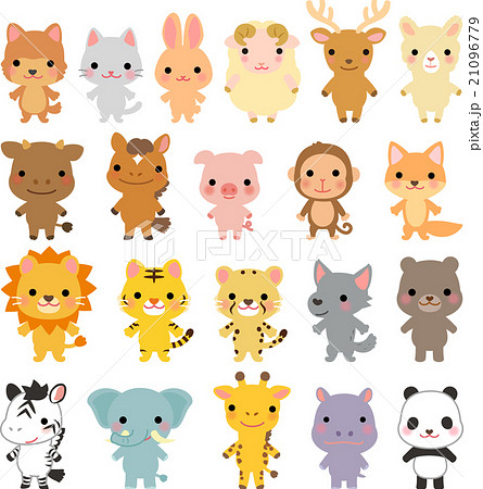 いろいろな動物のキャラクターのセットのイラスト素材 21096779 Pixta