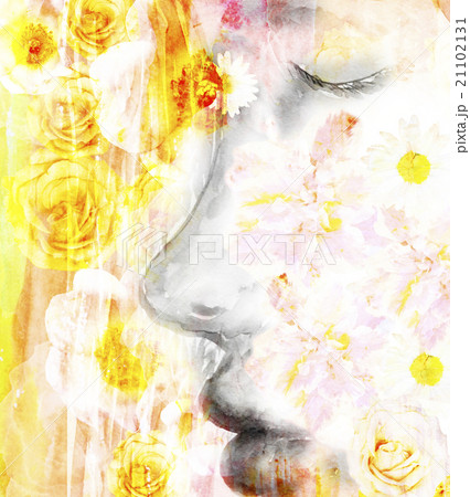 Watercolor girl's face in profile picture  21102131