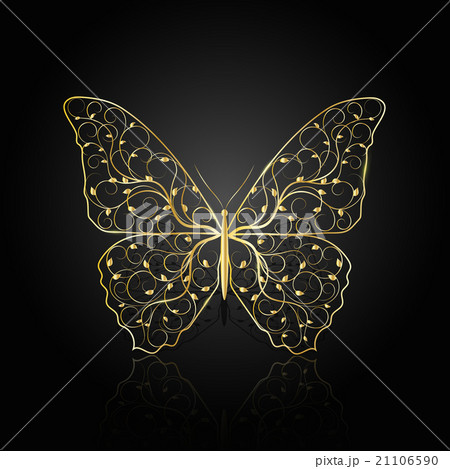 Gold butterfly with floral pattern. 21106590