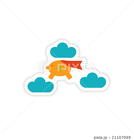 stylish sticker on paper piggy bank in the clouds 21107099