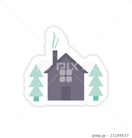 paper sticker on white background house in forest 21109557