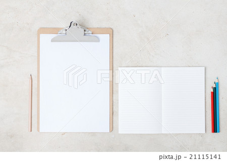 Blank open notebook with clip board, Business template mock up f Blank open notebook with clip board, Business template mock up f 21115141