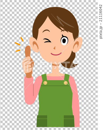 サムアップするエプロンを着用した女性 21116042