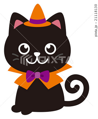ハロウィン衣装を着た黒猫のイラスト素材