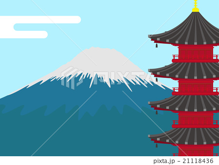 イラスト素材 富士山と五重塔 のイラスト素材