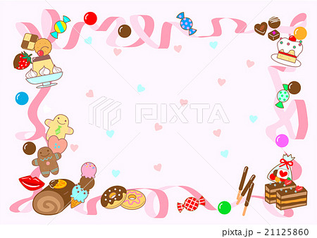お菓子 ピンク フレーム横 ピンクバックのイラスト素材 21125860 Pixta