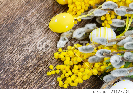 French mimosa and catkins with easter eggs 21127236