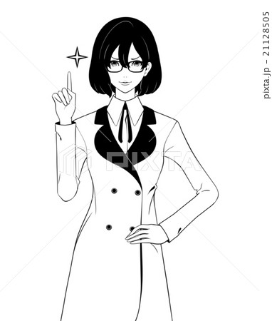 指を立てる女性 コートと眼鏡 自信のイラスト素材