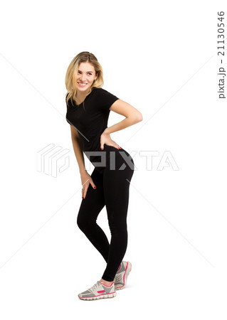 Slim isolated woman, weight-loss, good shape 21130546