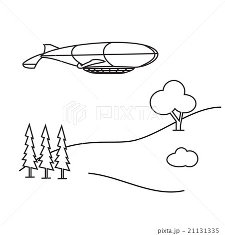 Image of outline aerostat, trees, mountain 21131335