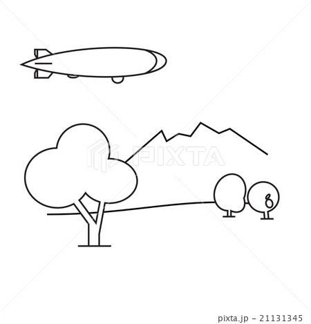 Image of outline aerostat, trees, mountain 21131345