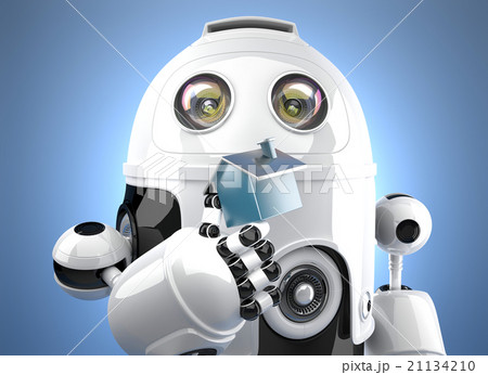 3D Robot holding miniature house figure 3D Robot holding miniature house figure 21134210