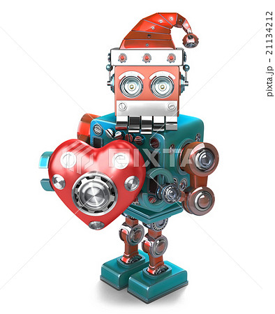 Retro Santa Robot with mechanical heart. Isolated 21134212