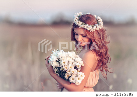 beautiful girl in a camomile wreath beautiful girl in a camomile wreath 21135598