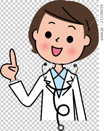 女性 医者 ドクター 笑顔で指差しのイラスト素材