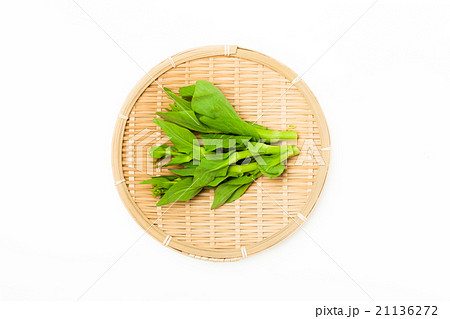 ザルに盛ったチンゲン菜の花（ちんげん菜の花　青梗菜　春野菜） 21136272