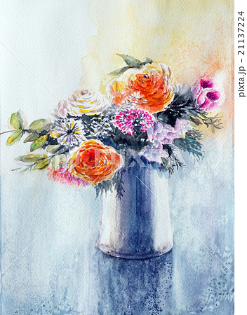 花の水彩画 ばら 生け花のスケッチのイラスト素材 [21137224] - PIXTA