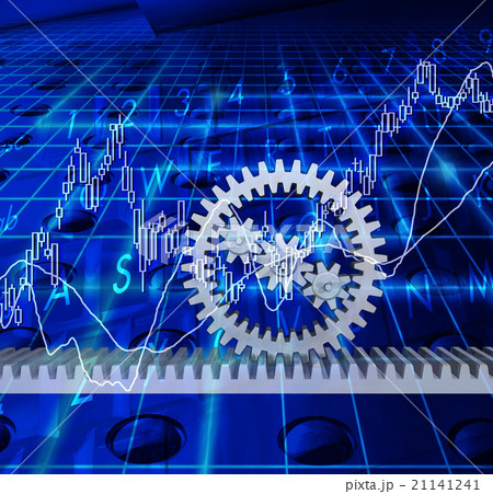 歯車の連動で動く経済システムのイラスト素材