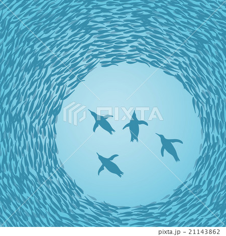 魚群とペンギンのイラスト素材
