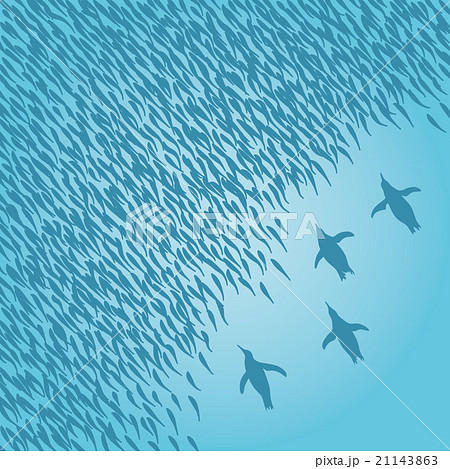 魚群とペンギンのイラスト素材