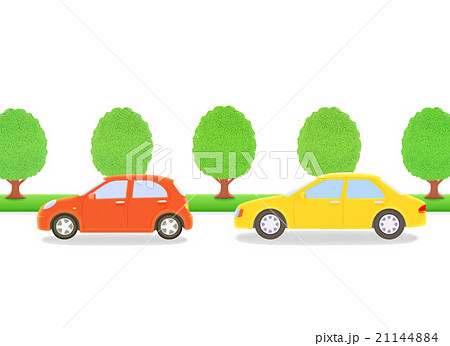 2台の車と街路樹のイラスト素材