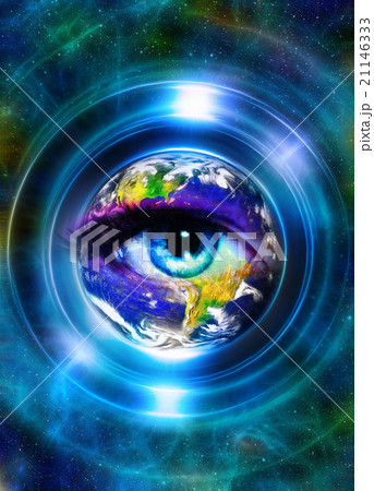 Planet Earth in light circle and woman eye, Cosmic 21146333
