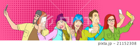 People Group Students Taking Selfie Photo On Smart 21152308