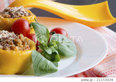 Meat stuffed peppers with cheese. Meat stuffed peppers with cheese. 21153039