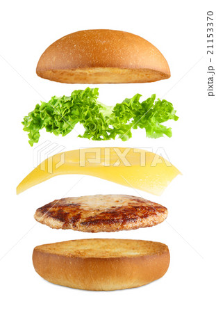Burger explosion, flying layers isolated. 21153370